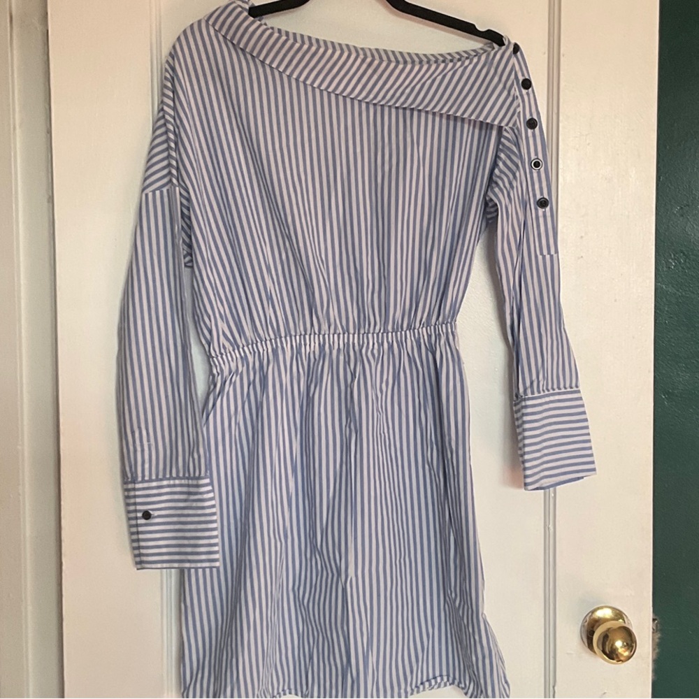 Who What Wear Blue and White Asymmetrical Dress - Picture 2 of 7